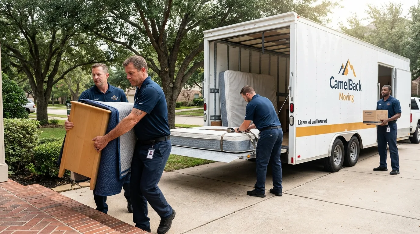 Crew loading residential truck for cross-state move from Ithaca, MI